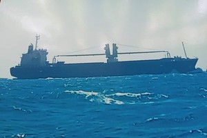 Crew of Vietnamese fishing vessel BTh 89719 takes picture of Filipino freighter WHITE TOMONY at the accident (Photo: SGGP)