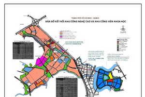 The to-be scientific park (in blue) is connected to SHTP (in peach) via traffic infrastructure (in light blue)