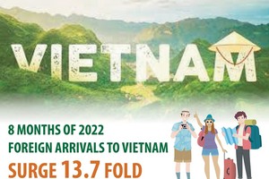 Foreign arrivals to Vietnam surge 13.7 fold in eight months of 2022