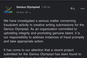 Genius Olympiad organizer decides to revoke award and fraudulent submission 