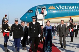 At the welcome ceremony for NA Chairwoman Nguyen Thi Kim Ngan (Source: VNA)
