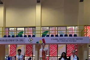 Vu Thi Trang of Vietnam on the podium of the JE Wilson International Series badminton tournament which ended in Accra, Ghana, on July 21 - Photo courtesy of Vu Thi Trang 