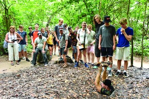 Shelter's entrance camouflaged with fallen leaves surprised foreign visitors. Photo vietnamtourism.gov.vn
