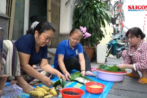 Residents in HCMC joyfully making Banh Chung, candied fruit for Tet