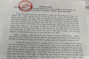 Khai trừ đảng một chuyên viên Văn phòng UBND TPHCM