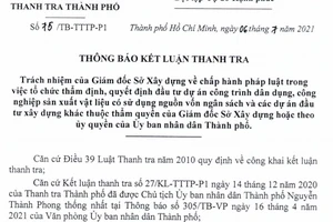 Sở Xây dựng TPHCM có nhiều thiếu sót trong công tác tham mưu