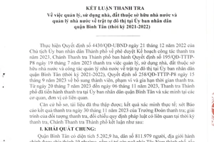 Kết luận thanh tra tại quận Bình Tân: Đề xuất chuyển 3 cá nhân liên quan đến chứng chỉ hành nghề xây dựng sang cơ quan điều tra