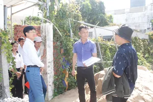 Chủ tịch UBND phường Vũng Tàu Vũ Hồng Thuấn (bên trái) kiểm tra thực địa tại hiện trường.