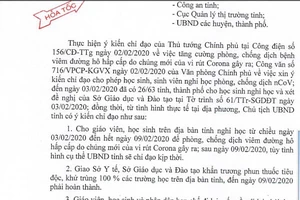 Học sinh Quảng Ngãi nghỉ học từ chiều ngày 3-2 đến 9-2 phòng dịch bệnh virus Corona