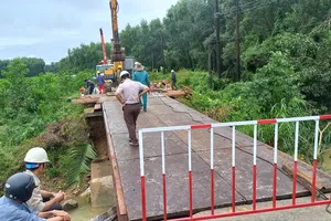 Cầu tạm Cây Sung cơ bản hoàn thành, tiếp tục gia cố đảm bảo an toàn 