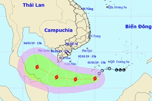 Dự báo đường đi của cơn bão số 1 - Pabuk. Ảnh: TTDBKTTVQG