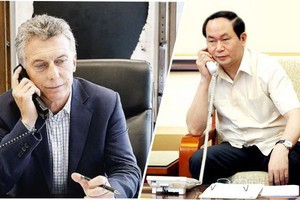 阿根廷共和國總統毛里西奧‧馬克里（左）與國家主席陳大光。（示意圖來源：互聯網）