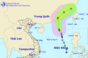 圖為1號颱風的位置及其移動方向。 （資料圖來源：中央水文氣象預報中心）