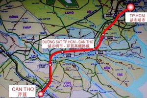 圖為胡志明市-芹苴高鐵路線圖。（圖源：TL）