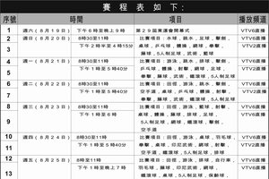 圖為2017年東運會賽程表。（圖源：互聯網）