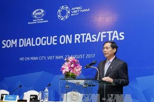 越南外交部常務副部長兼2017年亞太經合組織高官會主席裴青山在對話會議上發表講話。（圖源：越通社）