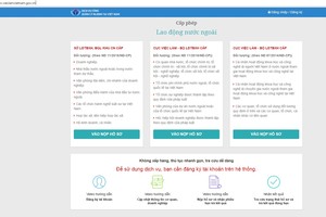 自今年10月2日起，對在越南工作的外籍勞工可通過互聯網簽發勞動許可證。（圖源：dvc.vieclamvietnam.gov.vn網頁截圖）