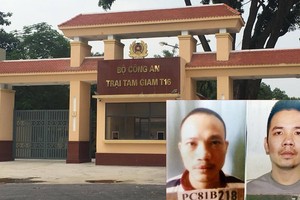 大圖為公安部T16拘留所，小圖為潛逃後被捕的2名死囚。（圖源：互聯網）