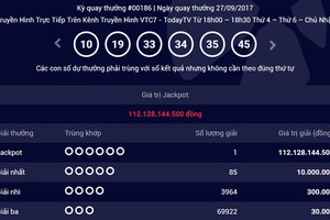 圖為第186 期六合彩開彩結果。（圖源：互聯網）
