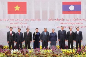 越老兩國領導出席動工儀式。（圖源：越通社）