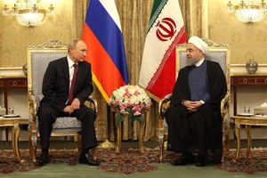 俄總統普京與伊朗總統魯哈尼進行會談。（圖源：互聯網）
