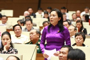 本市國會代表鄭玉翠在會議上發言。（圖源：VOV）