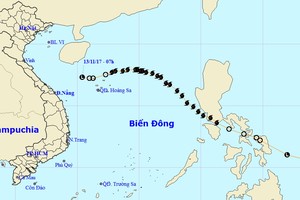 13 號颱風轉弱成熱帶低氣壓。（圖源：中央水文氣象預報中心）