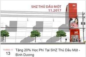 市商業華語培訓中心(SHZ)在平陽省開設的平陽商業華語培訓中心昨(13)日投入活動。（圖源：臉書粉絲專頁截圖）