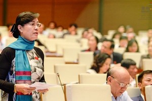 市人民議會主席阮氏決心在國會討論會上發言。（圖源：國會）