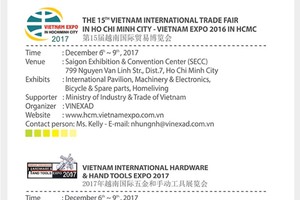 “越交會”(Vietnam Expo)和“越南五金與手工工具國際展”(Vietnam Hardware & Handtools Expo)將於12月6至12日在第七郡西貢會展中心舉辦。（圖源：Vinexad網站截圖）