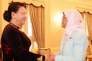 國會主席阮氏金銀會見新加坡總統哈莉瑪‧雅各布。（圖源：越通社）