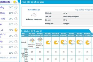 圖為胡志明市及我國各主要省市天氣預報。（圖源：中央水文氣象預報中心）