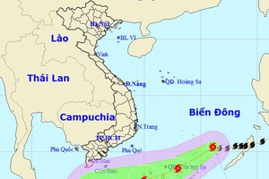 圖為15號颱風的移動方向。（圖源：中央水文氣象預報中心）