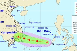 熱帶低氣壓向西北偏西移動。（圖源：中央水文氣象預報中心）