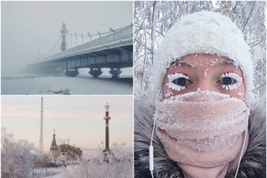 居民走出屋外時，眼睫毛和眉毛都結冰。（圖源：互聯網）