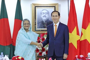 國家主席陳大光與孟加拉國總理哈西娜會談。（圖源：顏創）