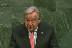 聯合國秘書長古特雷斯發表致辭。（圖源：聯合國視頻截圖）