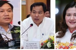左起：新任計劃與投資部副部長武大勝、黎光孟和新任勞動與榮軍社會部副部長阮氏霞。（圖源：Chinhphu.vn）