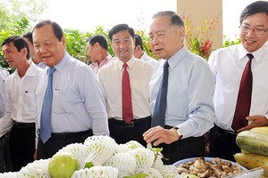 2015年9月9日，原政府總理潘文凱與時任市委書記黎清海在古芝縣達新農村標準公佈儀式上參觀當地農產品。