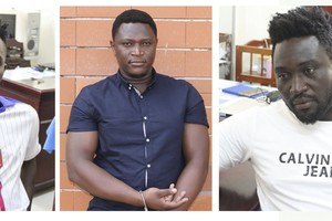 被抓獲的3名外籍嫌犯，馬修‧安東尼（左）、阮姮TcheuKo明（中）、M.D保羅武（右）。