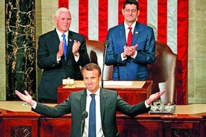 法國總統馬克龍當地時間25日在美國國會發表演講。（圖源：路透社）