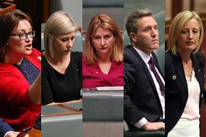 澳大利亞5名新當選的國會議員因雙重國籍而離職。左起：凱伊（Justine Keay）、蘭姆（Susan Lamb）、獨立眾議員沙基（Rebekha Sharkie）、工黨眾議員威爾遜（Josh Wilson）、工黨參議員加拉格爾（Katy Gallagher）。（圖源：互聯網）