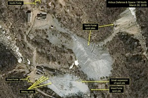 這是美國的朝鮮專題網站“38North”2018年3月底提供的朝鮮豐溪里核試驗場衛星圖。 （圖源：韓聯社/AP）