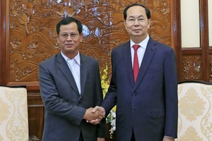 國家主席陳大光接見老撾人民民主共和國安全部副部長貢通‧豐維吉。（圖源：顏創）