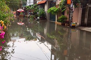舊邑郡第十五坊黎德壽街688號小巷居民區雨後成澤國。