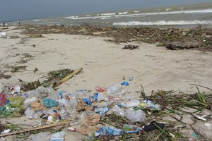 排放海洋塑料垃圾我國居第五位。圖為峴港海灘塑料垃圾污染一瞥。（圖源：IE）