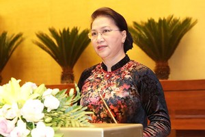 國會主席阮氏金銀致開幕詞。（圖源：VOV）