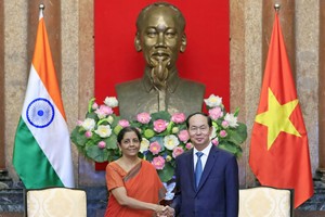 國家主席陳大光接見印度國防部長尼爾瑪拉。（圖源：顏創）