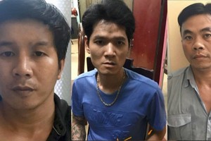 涉及多起銷售賊贓摩托車案的嫌疑人阮懷仁（左一）、黎仲智及許清隆。（圖源：英俊）