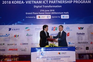 越南互聯網協會與韓國資訊技術各組織聯團簽訂合作協議。（圖源：維雨）